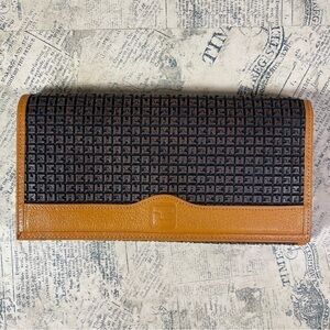 Vintage Ted Lapidus Paris Monogram Leather Wallet Tan Brown Bifold France